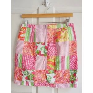 LILLY PULITZER sz 2 pink patchwork lined mini skirt VGUC